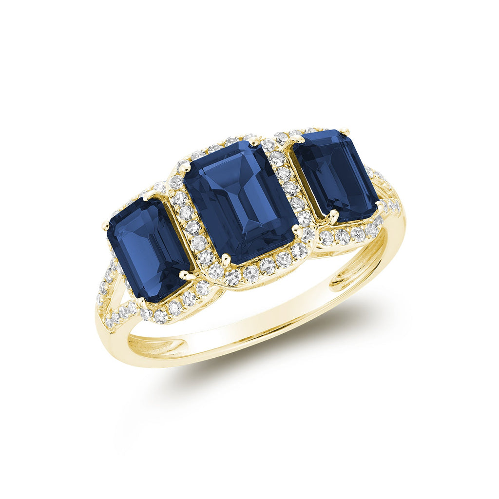 Emerald Cut Created Gemstone and Diamond Halo Ring