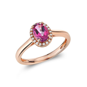 Oval Pink Topaz & Diamond Halo Ring