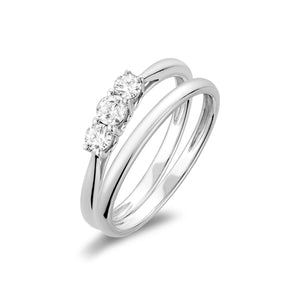 Three Stone Solitaire Diamond Engagement Ring Set