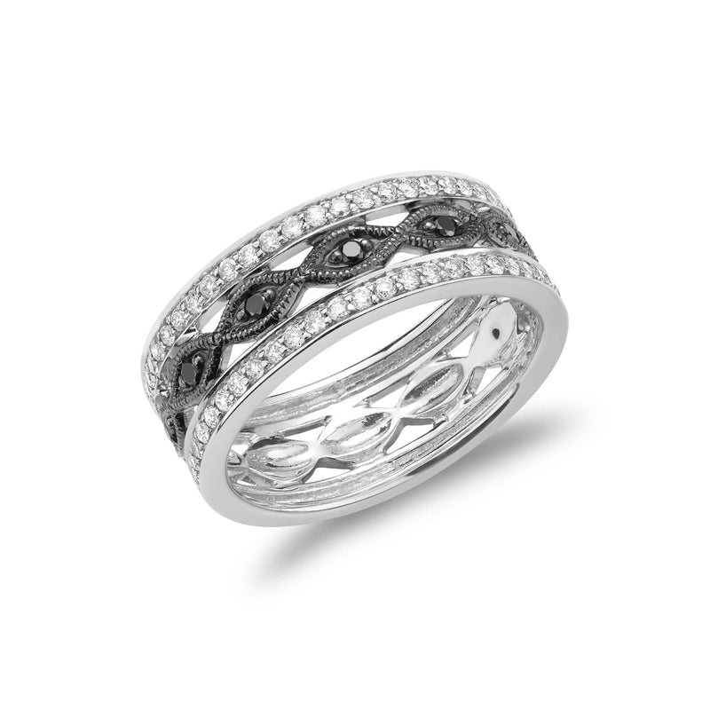 Three Row Pave Diamond & Marquise Milgrain Ring
