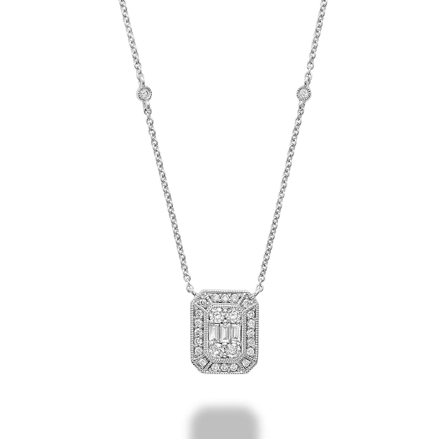 Emerald Cut Illusion Setting Diamond Necklace