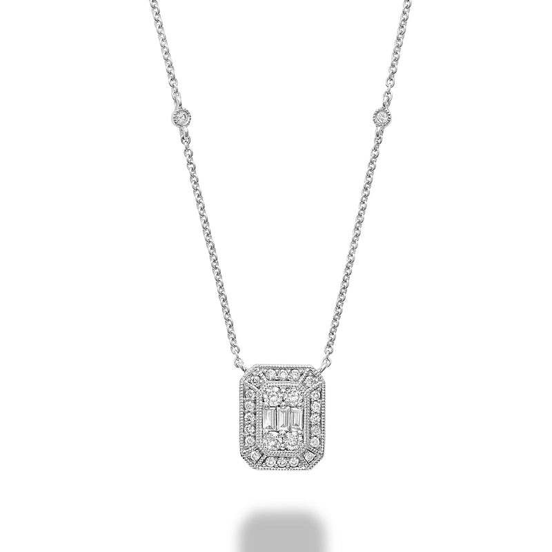 Emerald Cut Illusion Setting Diamond Necklace