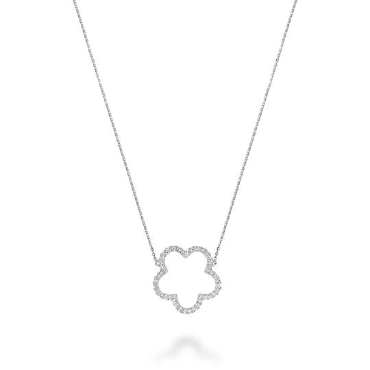 Open Hollow Flower Diamond Necklace