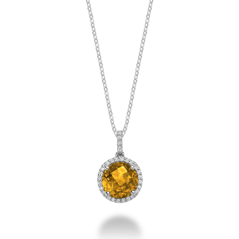 Round Precious Stone & Diamond Halo Pendant
