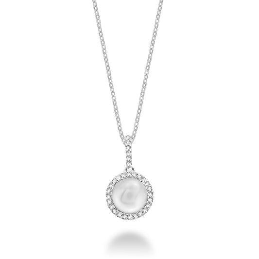 Round Cultured Freshwater Pearl & Diamond Halo Pendant