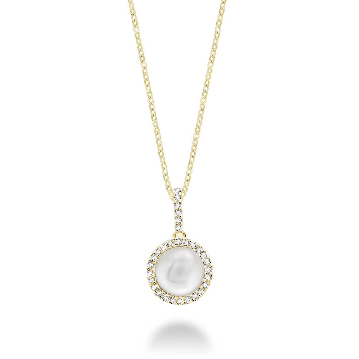 Round Cultured Freshwater Pearl & Diamond Halo Pendant