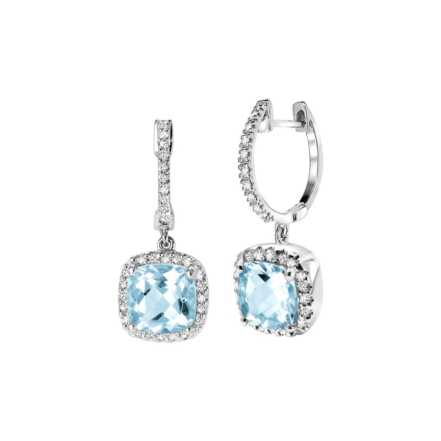 Cushion Cut Precious Stone & Diamond Halo Dangle Earrings