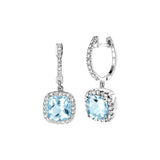 Cushion Cut Precious Stone & Diamond Halo Dangle Earrings