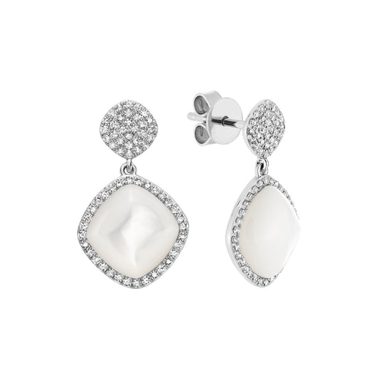 Mother of Pearl and Diamond Dangle Stud Earrings