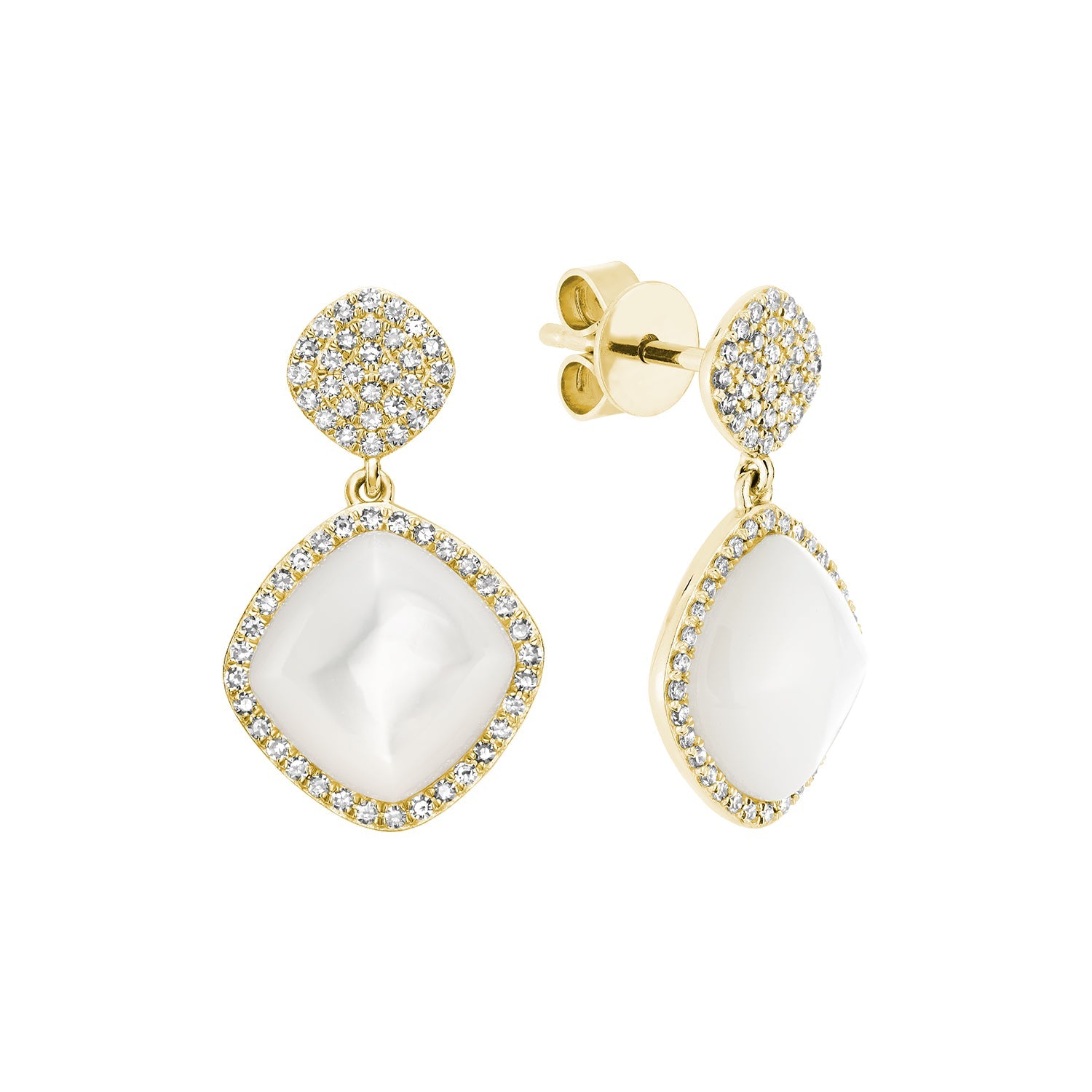 Mother of Pearl and Diamond Dangle Stud Earrings