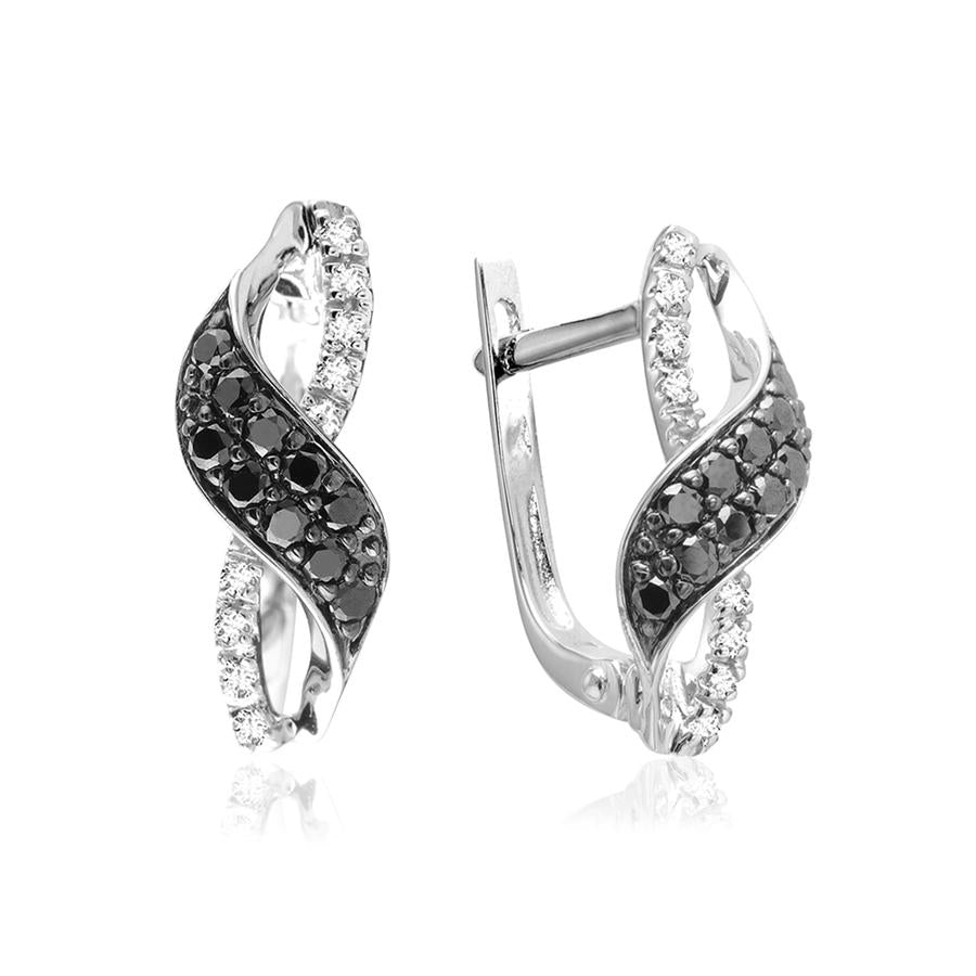Ribbon Black & White Diamond Earrings