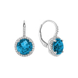 Round Gemstone & Diamond Halo Dangle Earrings