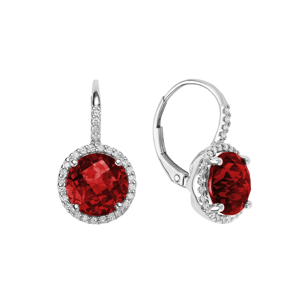 Round Gemstone & Diamond Halo Dangle Earrings