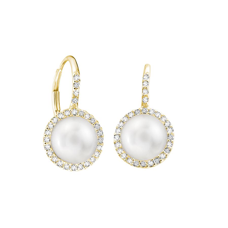 Cultured Freshwater Pearl & Diamond Halo Dangle Earrings