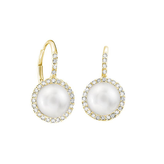 Cultured Freshwater Pearl & Diamond Halo Dangle Earrings