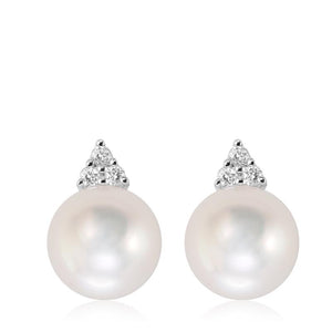 Cultured Freshwater Pearl & Diamond Stud Earrings