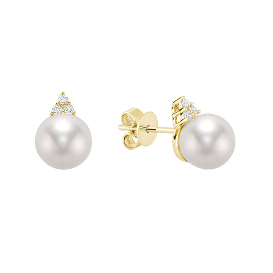 Cultured Freshwater Pearl & Diamond Stud Earrings