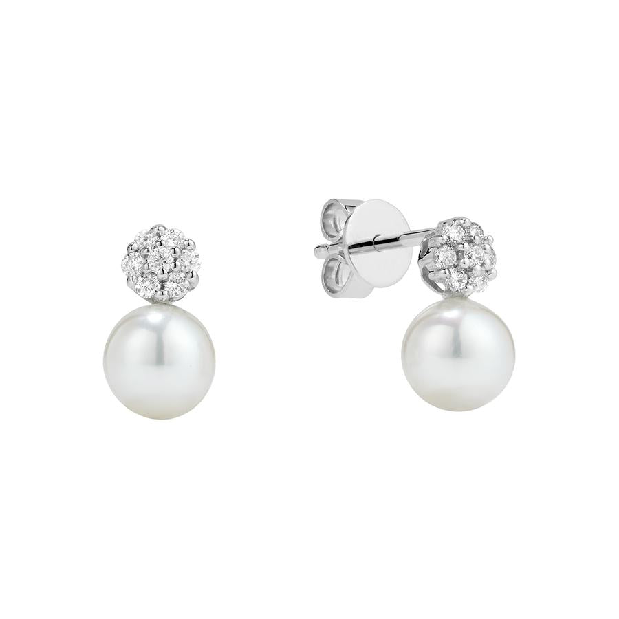 Cultured Freshwater Pearl & Diamond Stud Earrings
