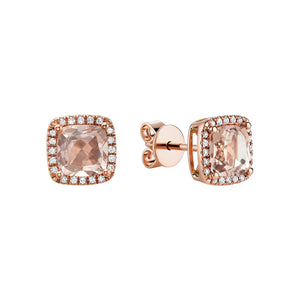 Cushion Cut Morganite & Diamond Halo Stud Earrings