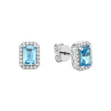 Emerald Cut Gemstone and Diamond Halo Stud Earrings