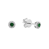 Cluster Gemstone and Diamond Halo Stud Earrings