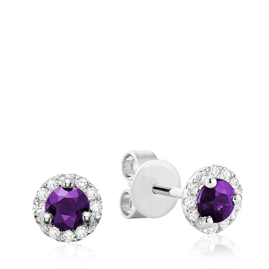 Precious Stone & Diamond Halo Stud Earrings