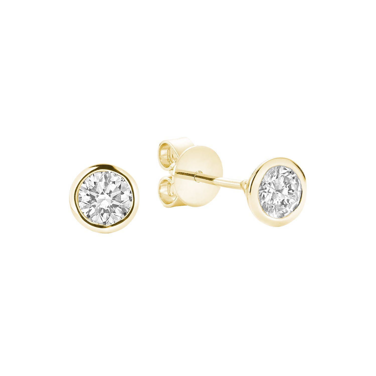 Bezel & Diamond Stud Earrings