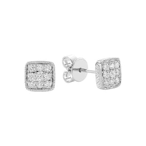 Square Milgrain Diamond Stud Earrings