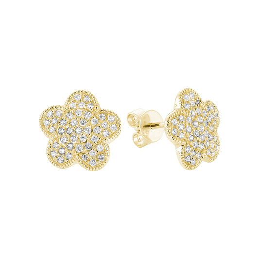 Flower Leaf Diamond Stud Earrings