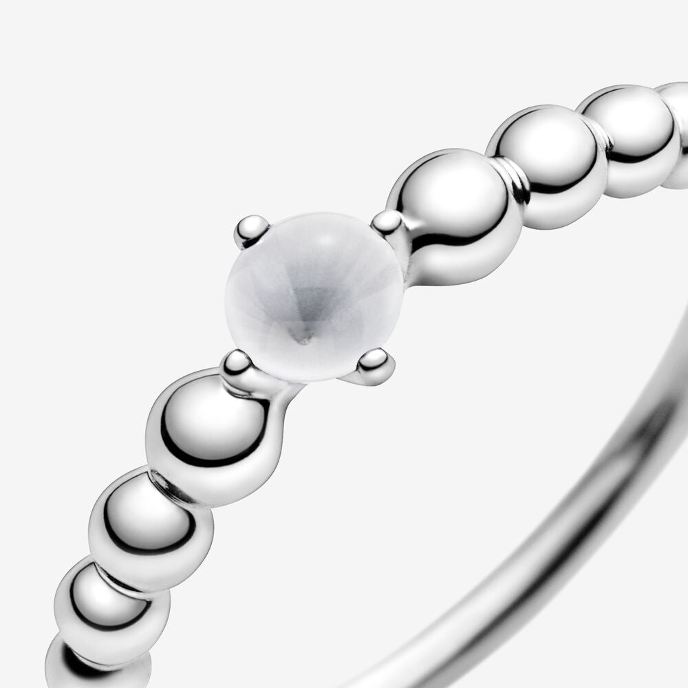 Pandora April Milky White Beaded Ring 198598C04