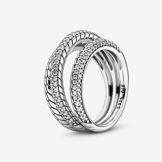 Pandora Triple Band Pave Snake Chain Pattern Ring 199083C01
