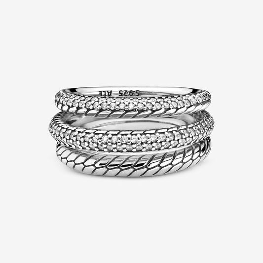 Pandora Triple Band Pave Snake Chain Pattern Ring 199083C01