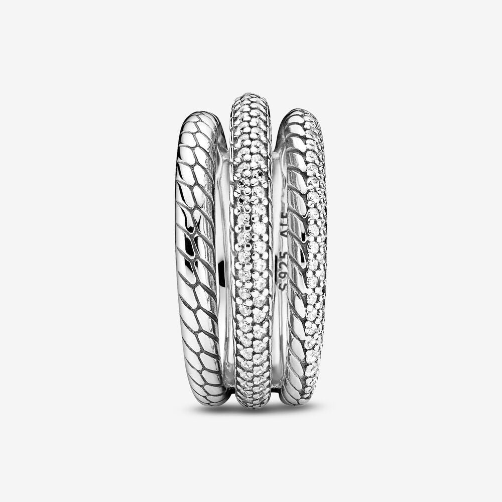 Pandora Triple Band Pave Snake Chain Pattern Ring 199083C01