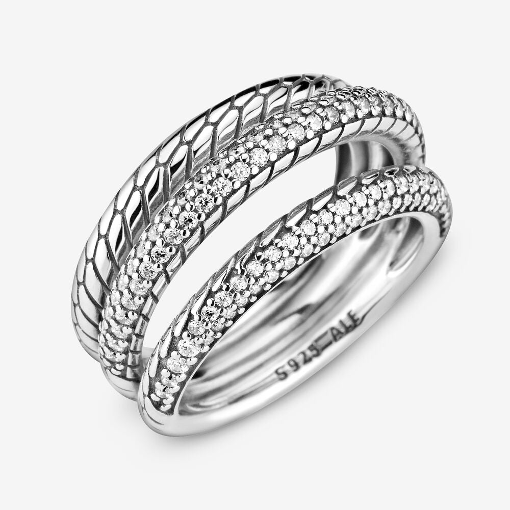 Pandora Triple Band Pave Snake Chain Pattern Ring 199083C01