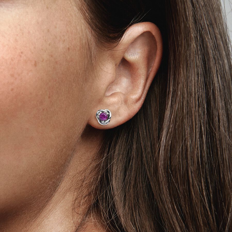 February Purple Eternity Circle Stud Earrings