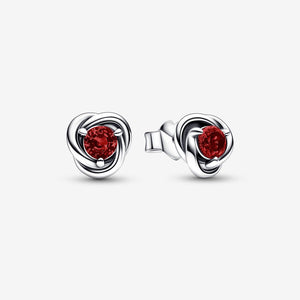 January Red Eternity Circle Stud Earrings