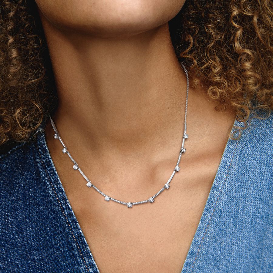 Sparkling Pav&eacute; Collier Bars Necklace