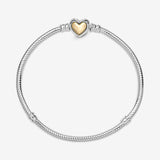 Domed Golden Heart Clasp Snake Chain Bracelet