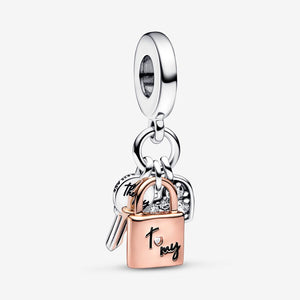 Two-tone Key, Padlock &amp; Heart Triple Dangle Charm