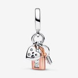 Two-tone Key, Padlock &amp; Heart Triple Dangle Charm