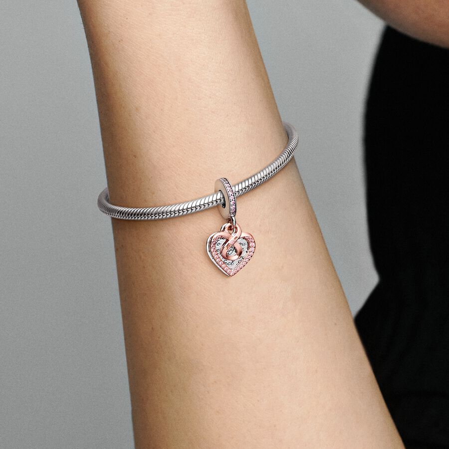 Two-tone Infinity Heart Double Dangle Charm
