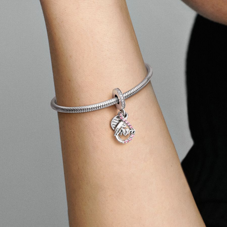 Mom Infinity Pav&eacute; Double Dangle Charm