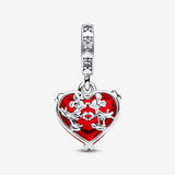 Disney Mickey &amp; Minnie Mouse Kiss Red Murano Glass Dangle Charm