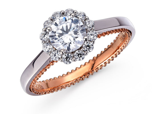 18K WHITE GOLD & ROSE GOLD DIAMOND RING MOUNT