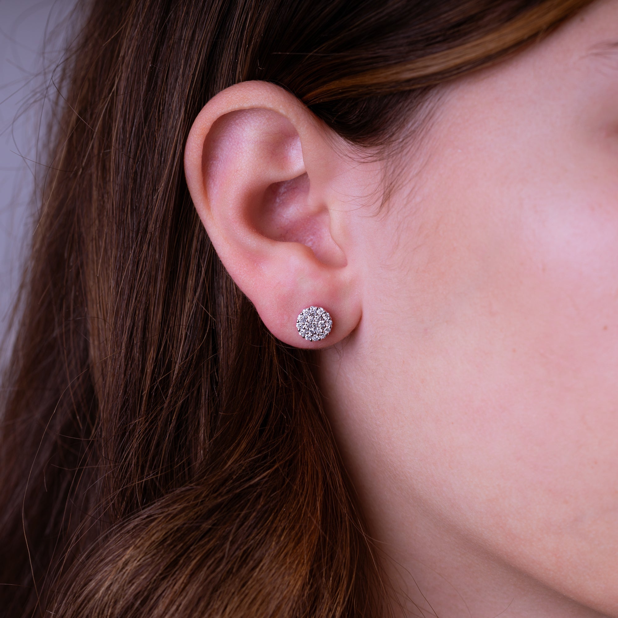 Round Pavé Diamond Stud Earrings