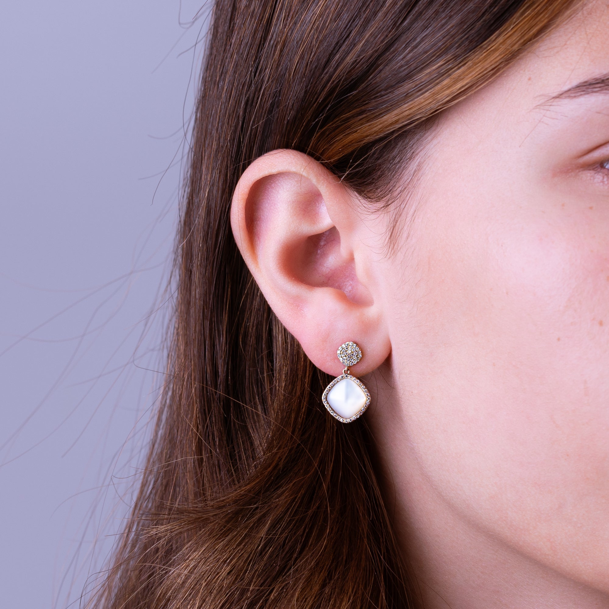 Mother of Pearl and Diamond Dangle Stud Earrings