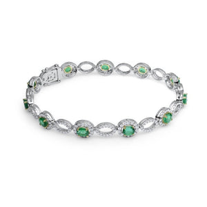 GREEN EMERALD AND DIAMOND BRACELET IN 18KT WHITE GOLD
