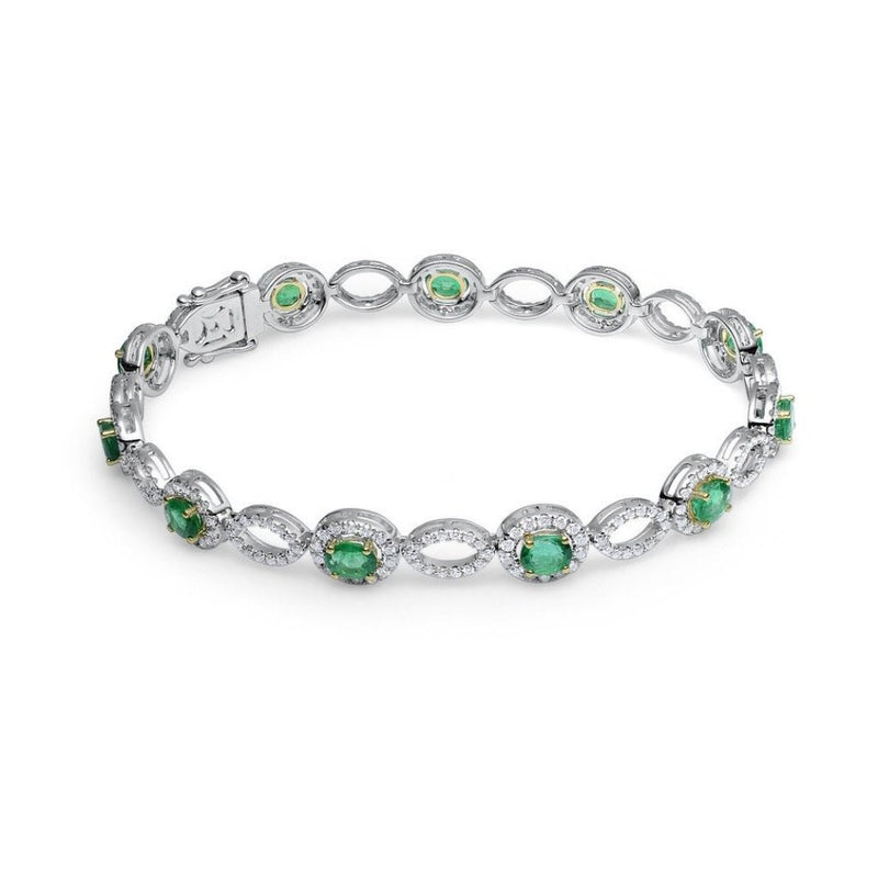 GREEN EMERALD AND DIAMOND BRACELET IN 18KT WHITE GOLD