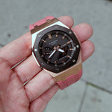 Mini CasiOak GMAS2100 Metal Bezel Fluorine Dark Pink Rubber Watch Strap Length for Casio G-Shock GMAS2100