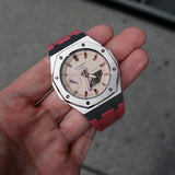Mini CasiOak GMAS2100 Silver Metal Bezel Fluorine Dark Pink Rubber Watch Strap Length for Casio G-Shock GMAS2100